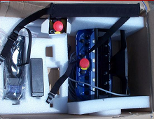 Scanreco radio remote full setup kit in its box: transmitter, receiver, charger and cables