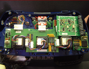 Scanreco transmitter opened to show the circuit board